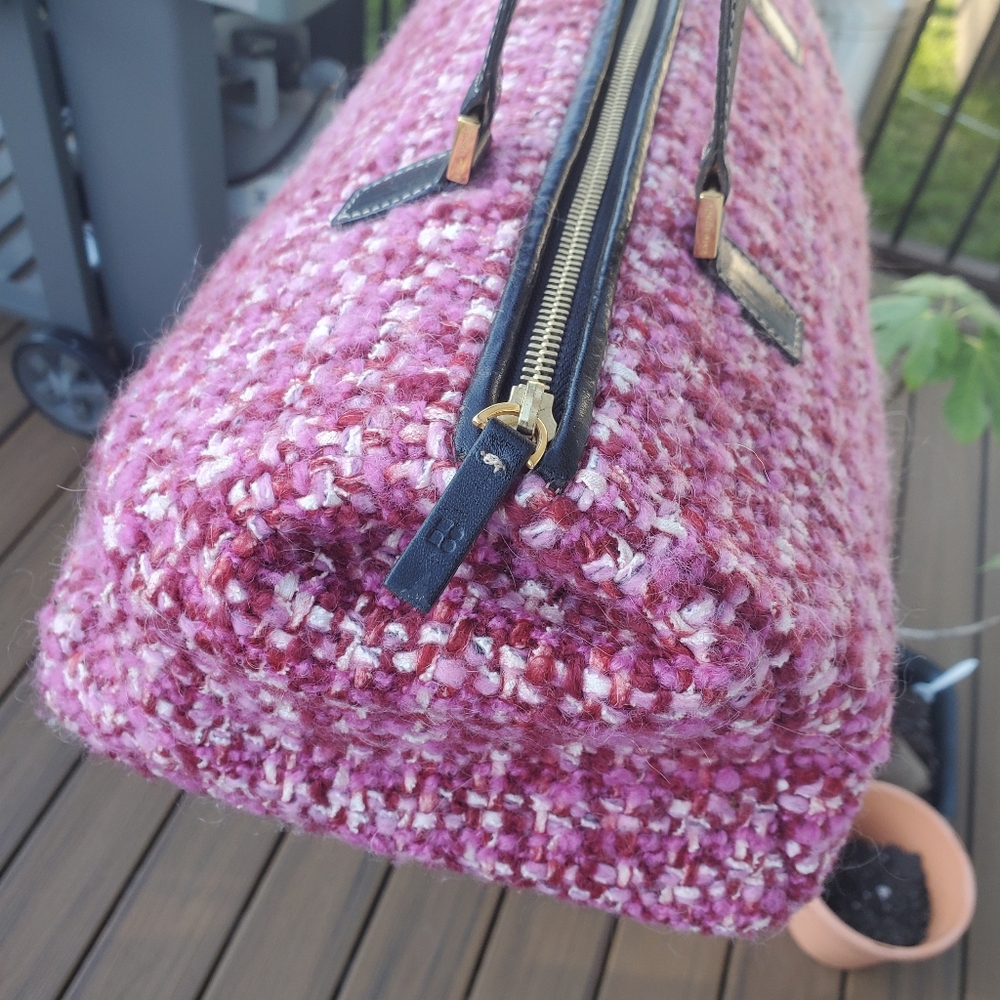 Kate Spade Pink Tweed with Black Leather Satchel Bag - Picture 4 of 15
